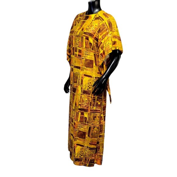 Vintage Made in Hawaii XS Hawaiian Wing Sleeve Abstract Geo Pattern Hostess Gown - Picture 7 of 12